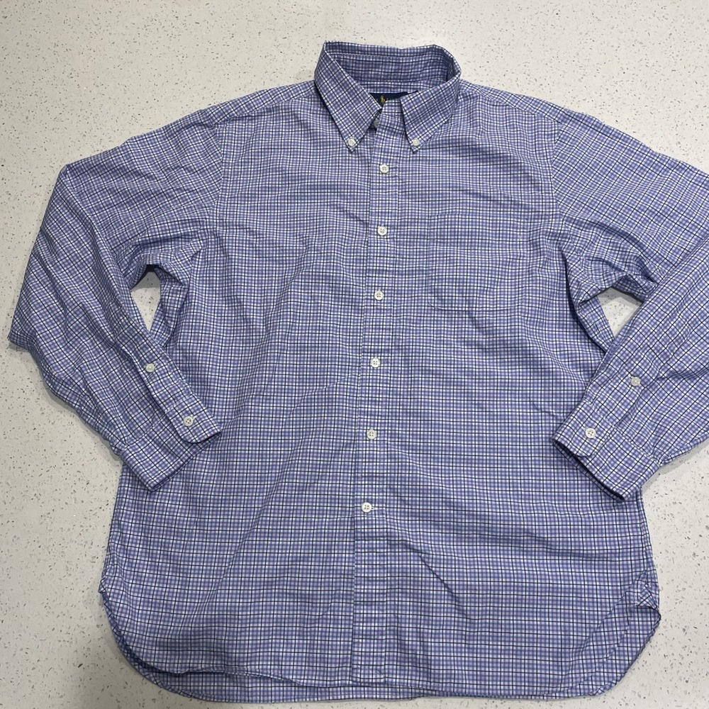 Ralph Lauren Mens Size L Check Long Sleeve Button Down 120's Poplin Model Cotton